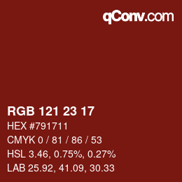 カラーコード: RGB 121 23 17 | qconv.com