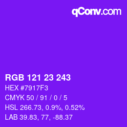 Color code: RGB 121 23 243 | qconv.com