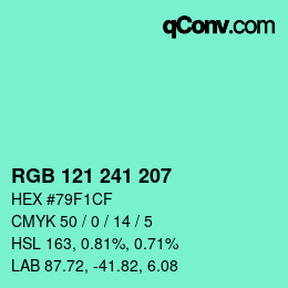 Color code: RGB 121 241 207 | qconv.com