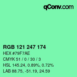 Color code: RGB 121 247 174 | qconv.com