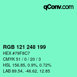 Color code: RGB 121 248 199 | qconv.com