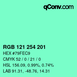 颜色代码: RGB 121 254 201 | qconv.com