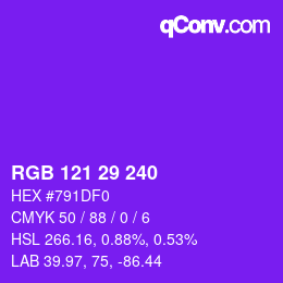 カラーコード: RGB 121 29 240 | qconv.com