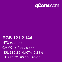 Color code: RGB 121 2 144 | qconv.com