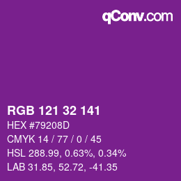 カラーコード: RGB 121 32 141 | qconv.com