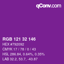 Color code: RGB 121 32 146 | qconv.com