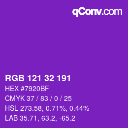 Color code: RGB 121 32 191 | qconv.com