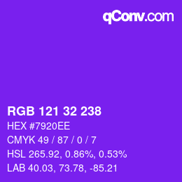 Color code: RGB 121 32 238 | qconv.com