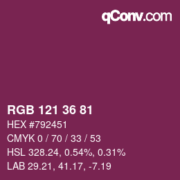 颜色代码: RGB 121 36 81 | qconv.com