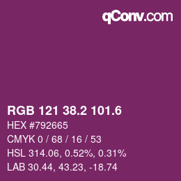カラーコード: RGB 121 38.2 101.6 | qconv.com