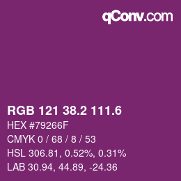 カラーコード: RGB 121 38.2 111.6 | qconv.com