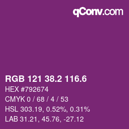 カラーコード: RGB 121 38.2 116.6 | qconv.com