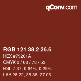 カラーコード: RGB 121 38.2 26.6 | qconv.com