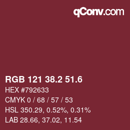 カラーコード: RGB 121 38.2 51.6 | qconv.com