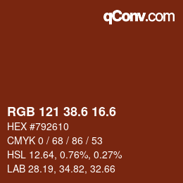 カラーコード: RGB 121 38.6 16.6 | qconv.com