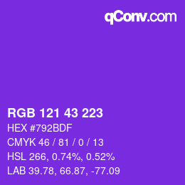 Farbcode: RGB 121 43 223 | qconv.com