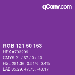 Color code: RGB 121 50 153 | qconv.com