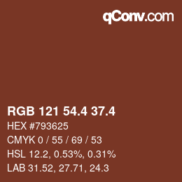 カラーコード: RGB 121 54.4 37.4 | qconv.com