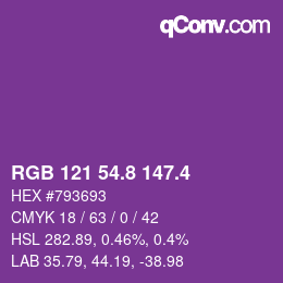 カラーコード: RGB 121 54.8 147.4 | qconv.com