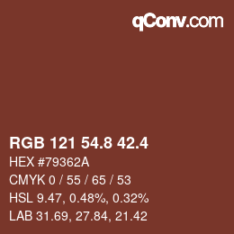 カラーコード: RGB 121 54.8 42.4 | qconv.com