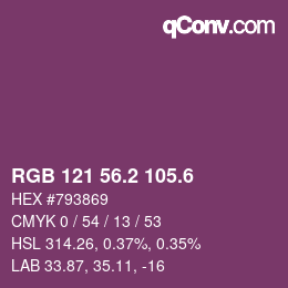 カラーコード: RGB 121 56.2 105.6 | qconv.com