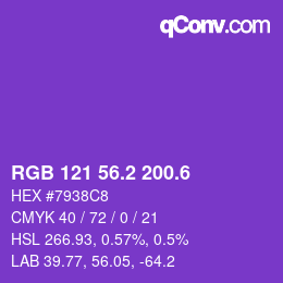 カラーコード: RGB 121 56.2 200.6 | qconv.com