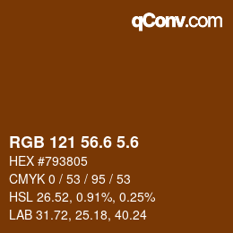 カラーコード: RGB 121 56.6 5.6 | qconv.com