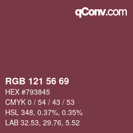 Color code: RGB 121 56 69 | qconv.com