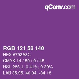 Color code: RGB 121 58 140 | qconv.com