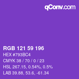 颜色代码: RGB 121 59 196 | qconv.com