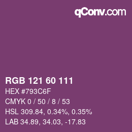 Color code: RGB 121 60 111 | qconv.com