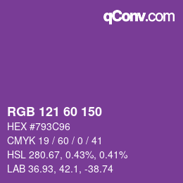 颜色代码: RGB 121 60 150 | qconv.com