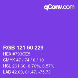 カラーコード: RGB 121 60 229 | qconv.com