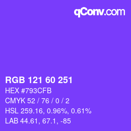 颜色代码: RGB 121 60 251 | qconv.com