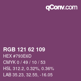Color code: RGB 121 62 109 | qconv.com