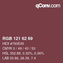 Color code: RGB 121 62 69 | qconv.com