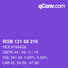 Color code: RGB 121 68 216 | qconv.com