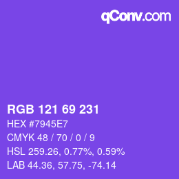 Color code: RGB 121 69 231 | qconv.com
