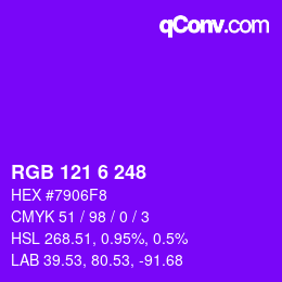 Color code: RGB 121 6 248 | qconv.com