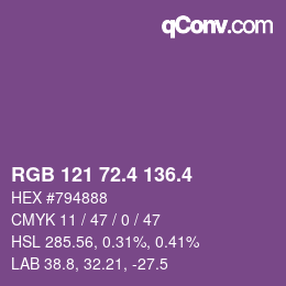 カラーコード: RGB 121 72.4 136.4 | qconv.com