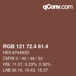 カラーコード: RGB 121 72.4 61.4 | qconv.com