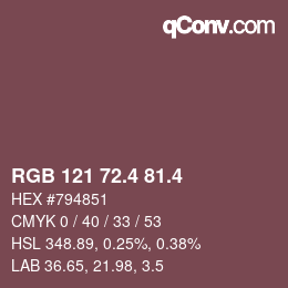 カラーコード: RGB 121 72.4 81.4 | qconv.com