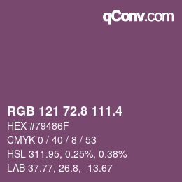 カラーコード: RGB 121 72.8 111.4 | qconv.com