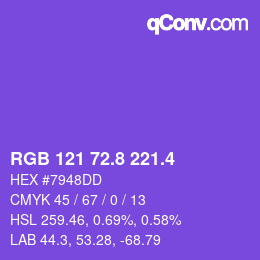 カラーコード: RGB 121 72.8 221.4 | qconv.com