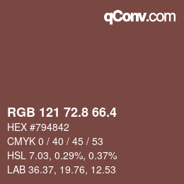 カラーコード: RGB 121 72.8 66.4 | qconv.com