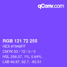 Color code: RGB 121 72 255 | qconv.com