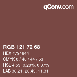 Color code: RGB 121 72 68 | qconv.com