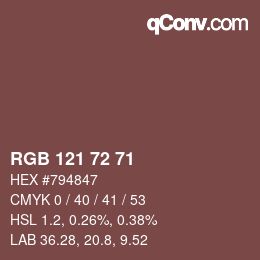 Color code: RGB 121 72 71 | qconv.com