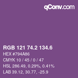 カラーコード: RGB 121 74.2 134.6 | qconv.com