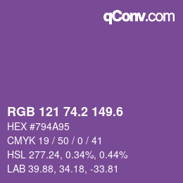 カラーコード: RGB 121 74.2 149.6 | qconv.com